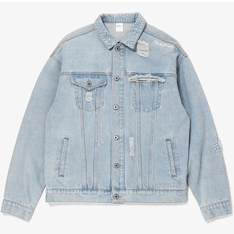 

HFNF 2019 men's denim jacket high quality fashion solid color jacket casual street clothing hip hop males denim shirt