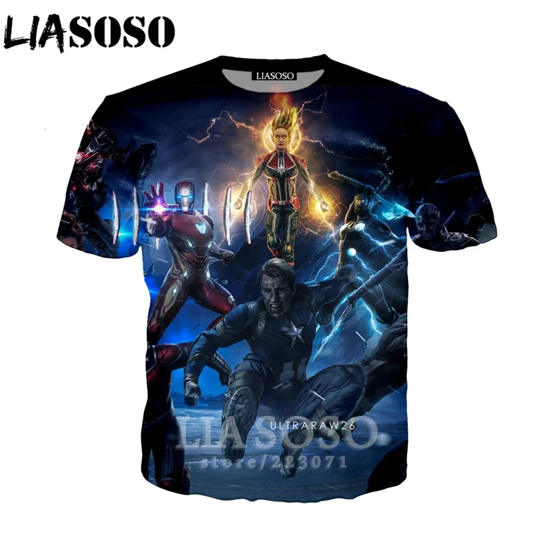 LIASOSO 2019 Summer New Men Women 3D Print Latest Movie Avengers Endgame Short Sleeve T shirt Fashion Sweatshirt Pullover B008