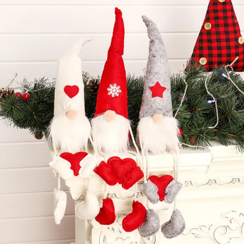 Рождественский орнамент Длинная с капюшоном Сидящая плюшевая игрушка Санта-Клауса Рождественская домашняя настольная рука держа любовь Санта Орнамент