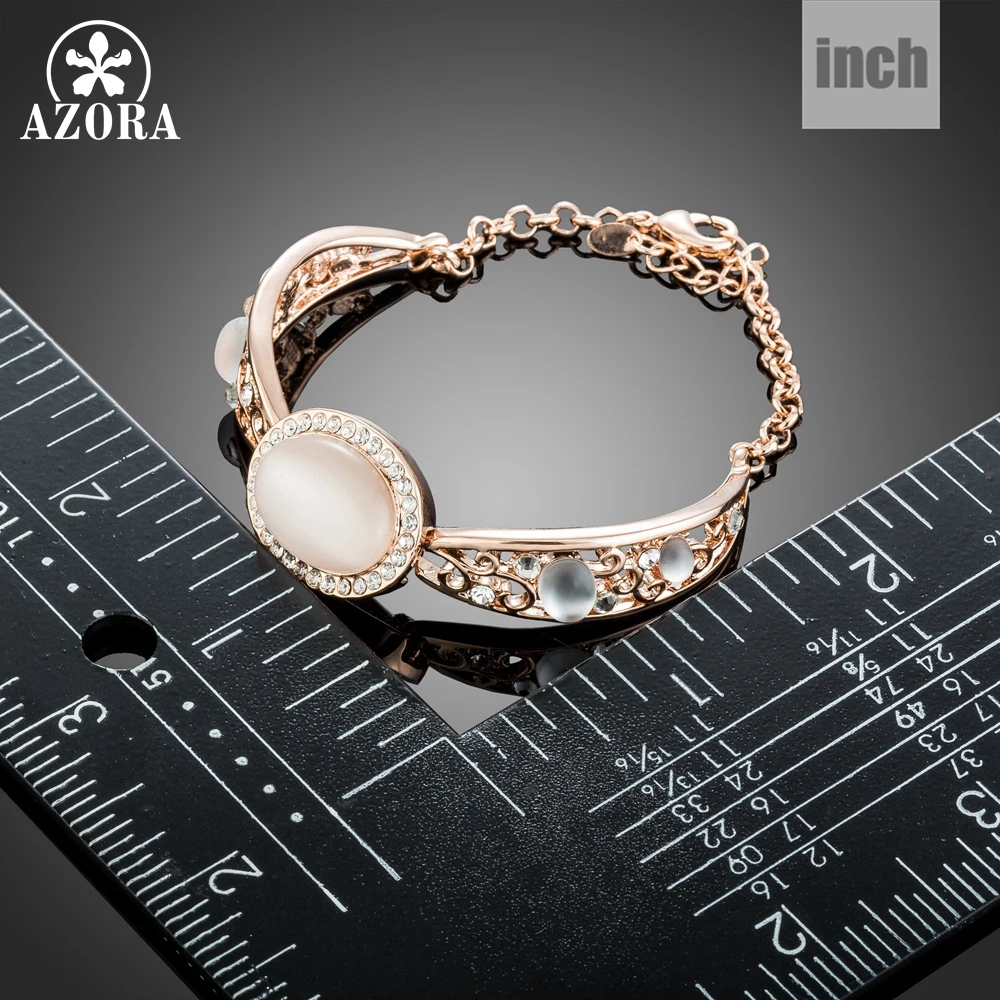 AZORA Luxury New Geometric Ancient Pattern Cat's Eye Stone Chain Link Bracelet Women Adjustable Bracelets Fashion Jewelry TS0181