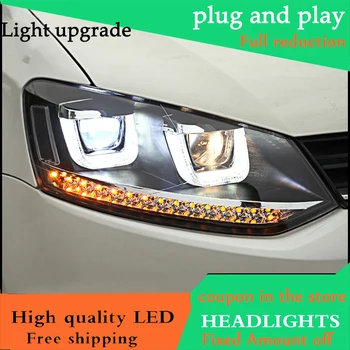 

Car Styling Head Lamp Case For VW Polo Headlights 2010-2016 Polo GTI U Angel Eyes Daytime Running Light Bi-Xenon HID Headlight