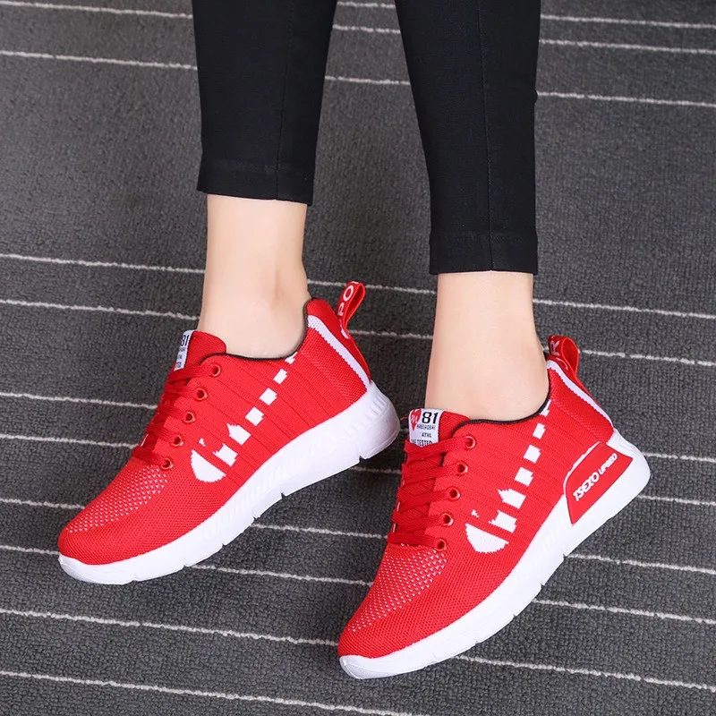 

Fashion Summer Sneakers Solid Color Mesh Casual Shoes Women Breathable Flying Woven Sneakers Lace-up Running Woman Shoes