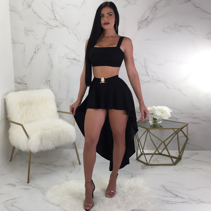

TWO PIECE SET Women Long Dress Asymmetry Crop Top Cami Tank Sexy Night Club Evening Party Irregular Skirt Summer Outfits 2 Suits