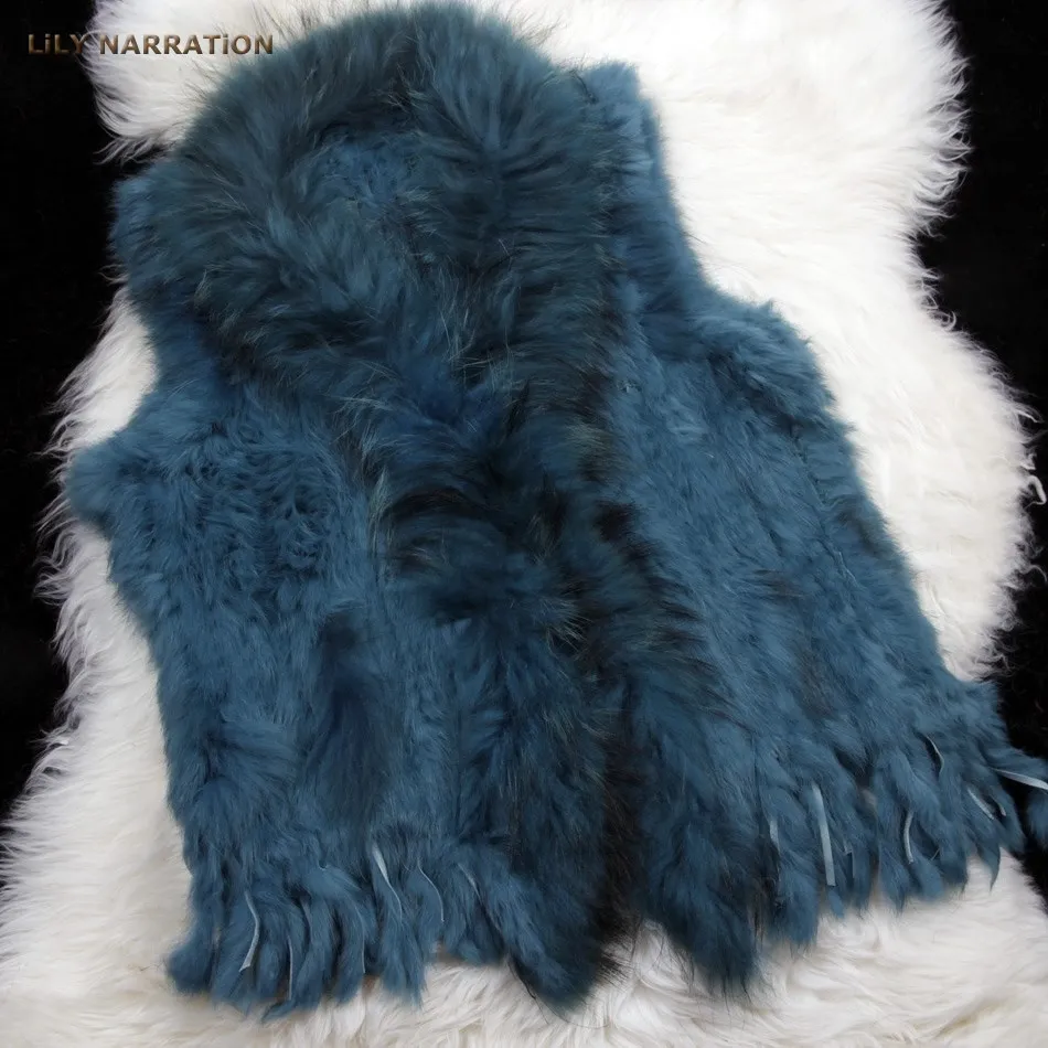 HSPL Fur Vest Real Rabbit Women Gilet With Fur Trimming Tassels Female Waistcoat Lady Real Fur Gilet Colete Feminino De Inverno long down puffer coat Coats & Jackets