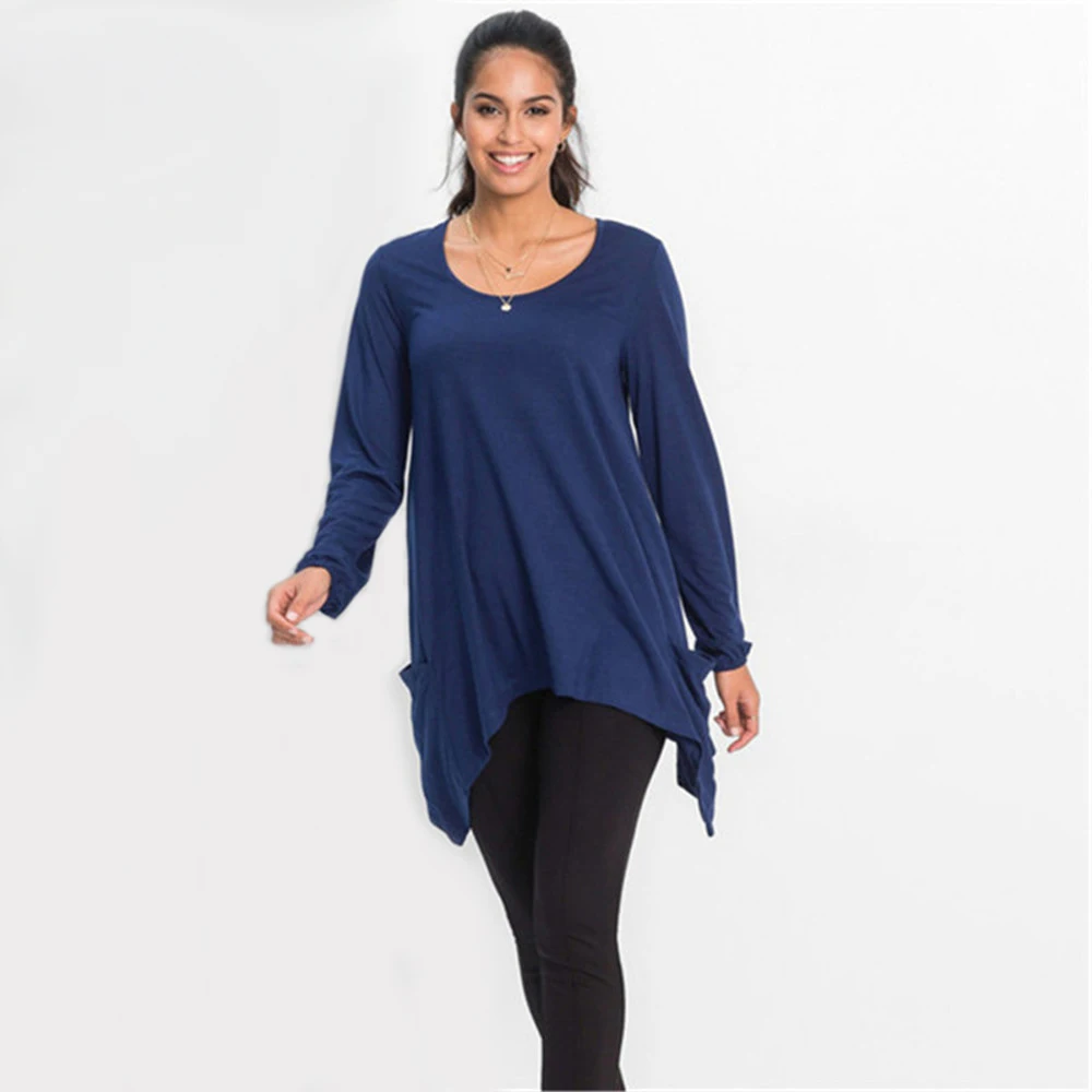 Hot selling autumn&winter t shirt for woman Leisure Irregular lower hem