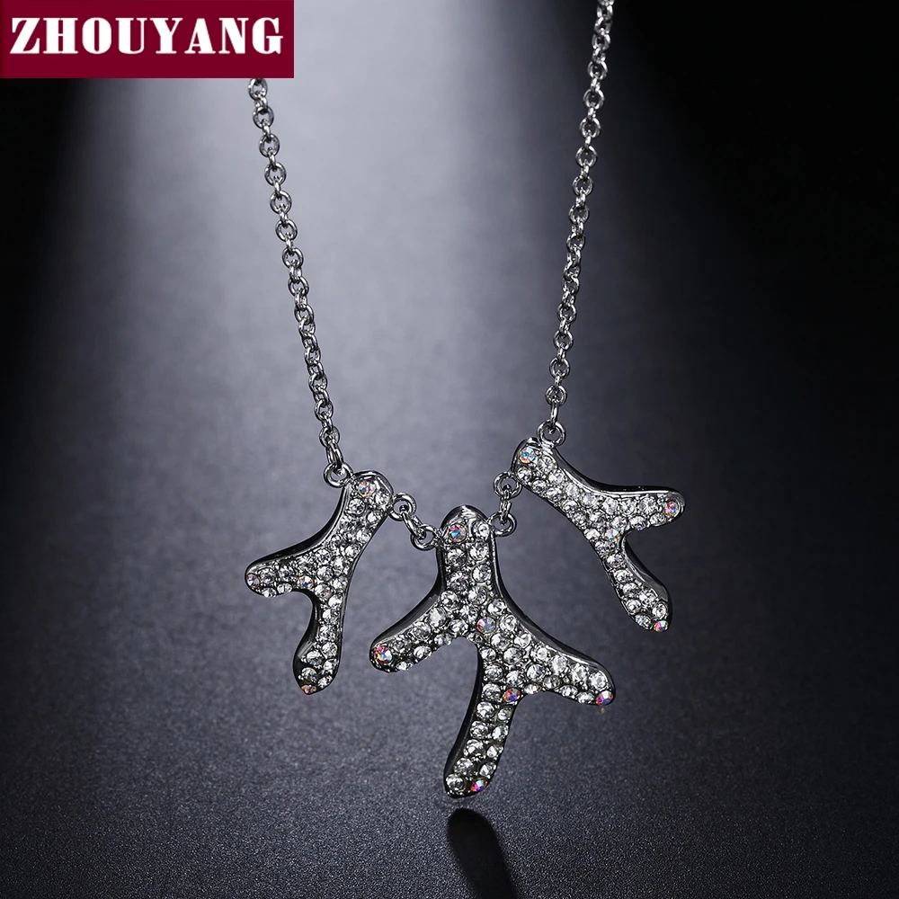 ZHOUYANG Top Quality ZYN194 Branch Necklaces Silver Color Fashion Pendant Jewelry Made with Austria Crystal Wholesale