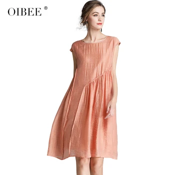 

OIBEE2019 Preppy Style Spring Women New Round Neck Off The Shoulder Loose Plus Size Casual Women Dress