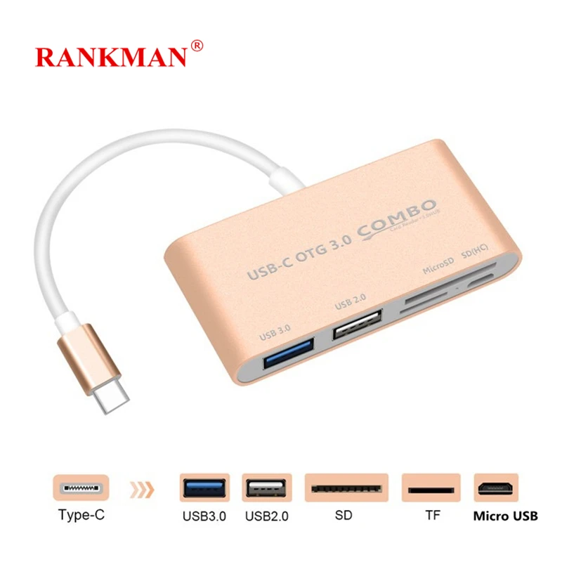 

Rankman Type-C USB C OTG to USB3.0 2.0 SD TF Card Reader Adapter Charging Micro USB Hub Combo for MacBook Chromebook Samsung S8
