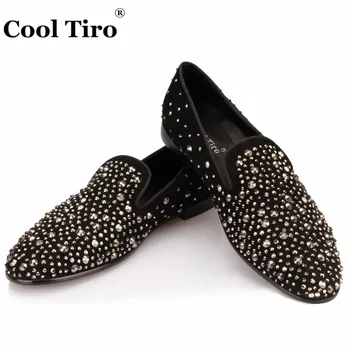 

Cool Tiro White Strass Loafers Men SmokingSlippers Crystal Moccasins Banquet and prom Dress Shoes Black Suede Casual Shoes Flat