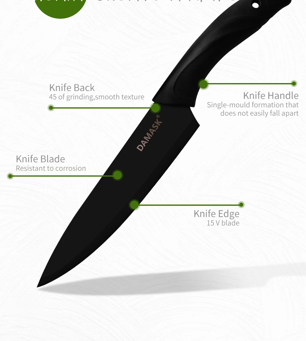 Дамасский кухонный нож поварские ножи 3Cr13 из нержавеющей стали черный нож Кливер хлеб Santoku ножи PP ручка поварской резак инструмент