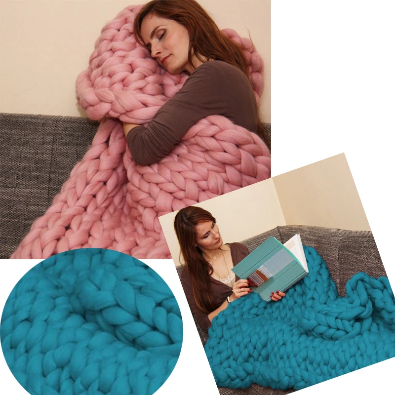 

Fashion Hand Chunky Wool Knitted Blanket Thick Yarn Merino Wool Bulky Knitting Throw Blankets Drop Shipping