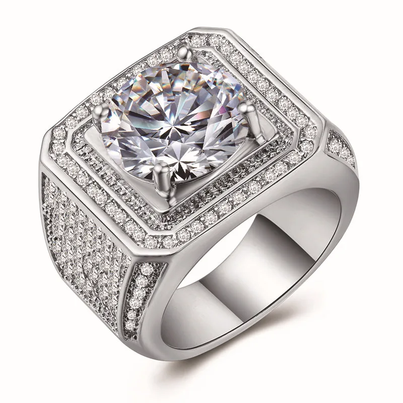 Бренд HUITAN, роскошные дизайнерские украшения, мужские кольца, посеребренные, циркониевые, хрустальные, вечерние, юбилейные, кольцо в геометрической форме