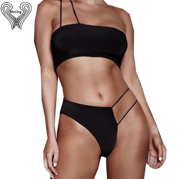 

Bkning String Unlined Bikini Set High Waisted Swimsuit for Woman Swimming Suit Female Biquini 2 Piece One Shoulder Bathing Suits