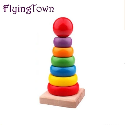 

Wood 1 pillar sets of geometric shapes Cylindrical Blocks Baby Childhood Early Learning Learning Toys Rainbow Tower 0 to 3 years