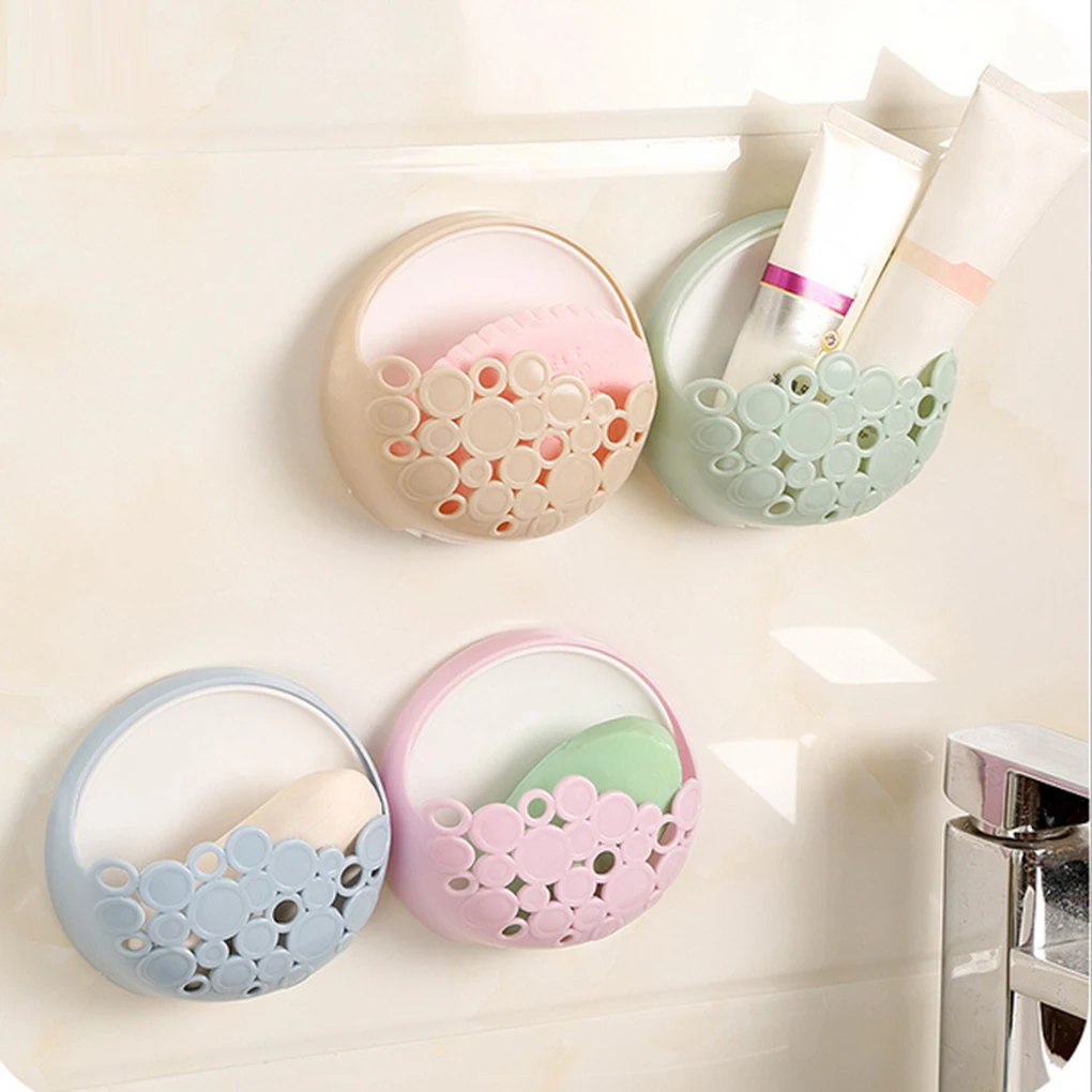 Powerful Suction Cup Soap Dish Holder Wall Mounted Bathroom Shower Soap Saver Box Storage Hollow Organizer Rack