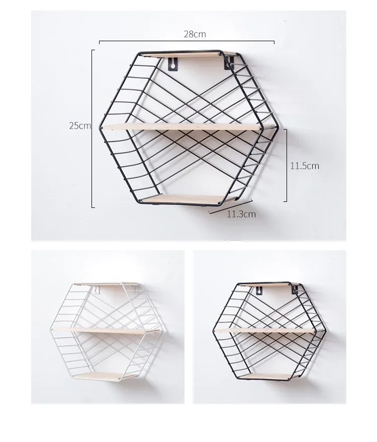 Двухслойная сетка из кованого железа в скандинавском стиле для гостиной, настенная Шестигранная настенная подвесная стойка с орнаментом
