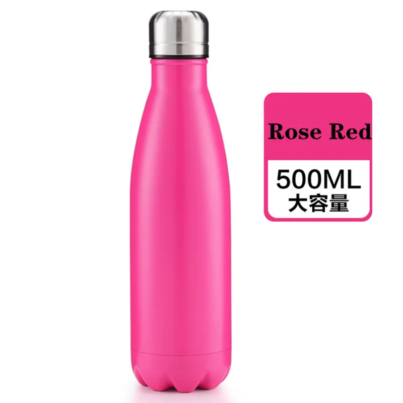 Твердые Цвет Термальность чашка термос нагрева воды бутылки Нержавеющая сталь бутылки колы Портативный автомобиль на открытом воздухе бутылка для напитков 500 мл - Цвет: Rose Red