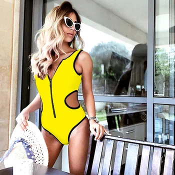 

H swimsuit women bathing suit women Candy Color Zipper One-Piece Swimsuit Sexy Solid Color Bodysuit Women's Swimsuit