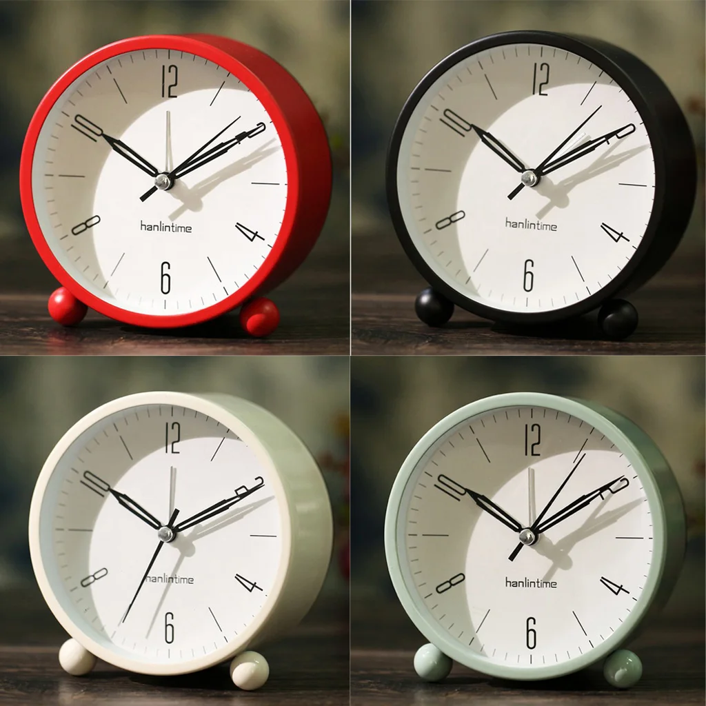 4inch Silent Non Ticking Quartz Battery Operated Round Bedsides Alarm Clock with Night Light for Kids Bedroom Student Dorm
