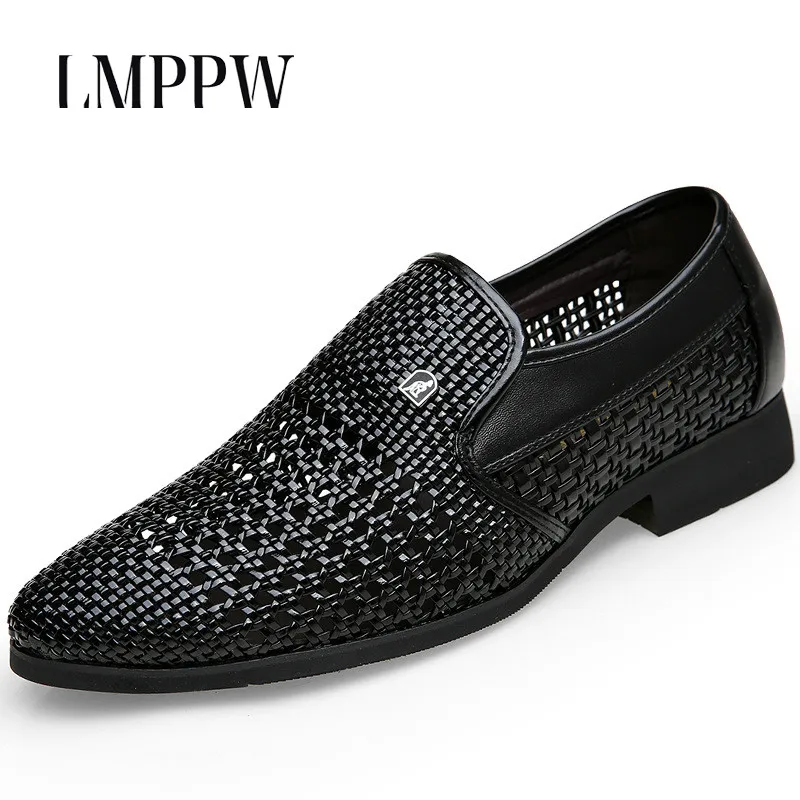 

Italian Leather Sandals for Men Casual Shoes 2019 New Summer Weaving Hollow Out Men Dress Sandals Luxury Brand Men Flats Fashion