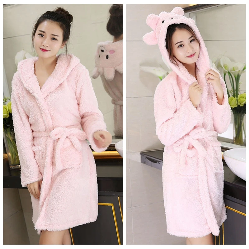 Billige Dicke Nachtwäsche Winter Nette Warme Bademäntel Frauen Cartoon Schafe Bad Robe Dressing Plus Größe Weich Kleid Brautjungfer Robes Weiblich