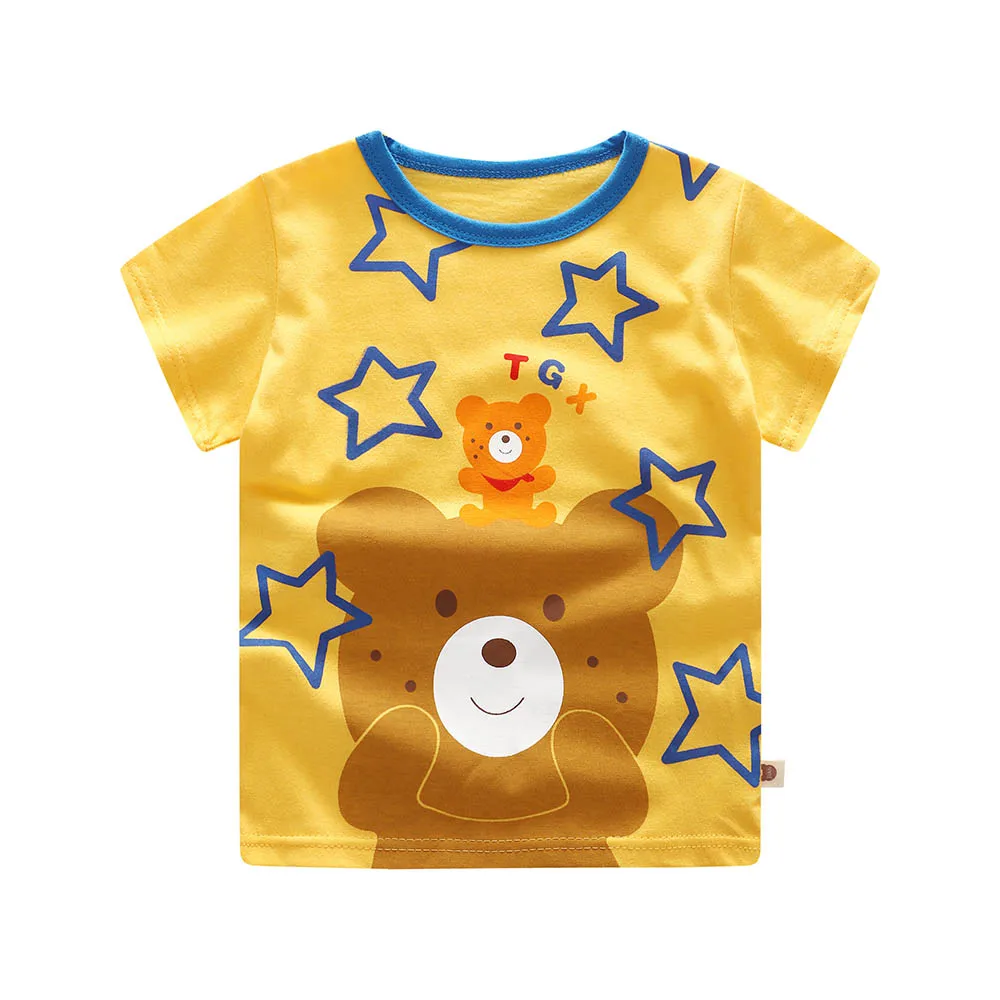 

Tender Babies 2019 new cartoon print yellow bear T-shirt summer baby children's clothing cotton short-sleeved shirt