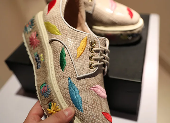 Broder Sapato En Plate Mujer Feminino Serpent 2018 as Pic Femme Cuir De Zapatos As Appartements Pic forme Peau Occasionnels Motif Chaussures 767rwqI