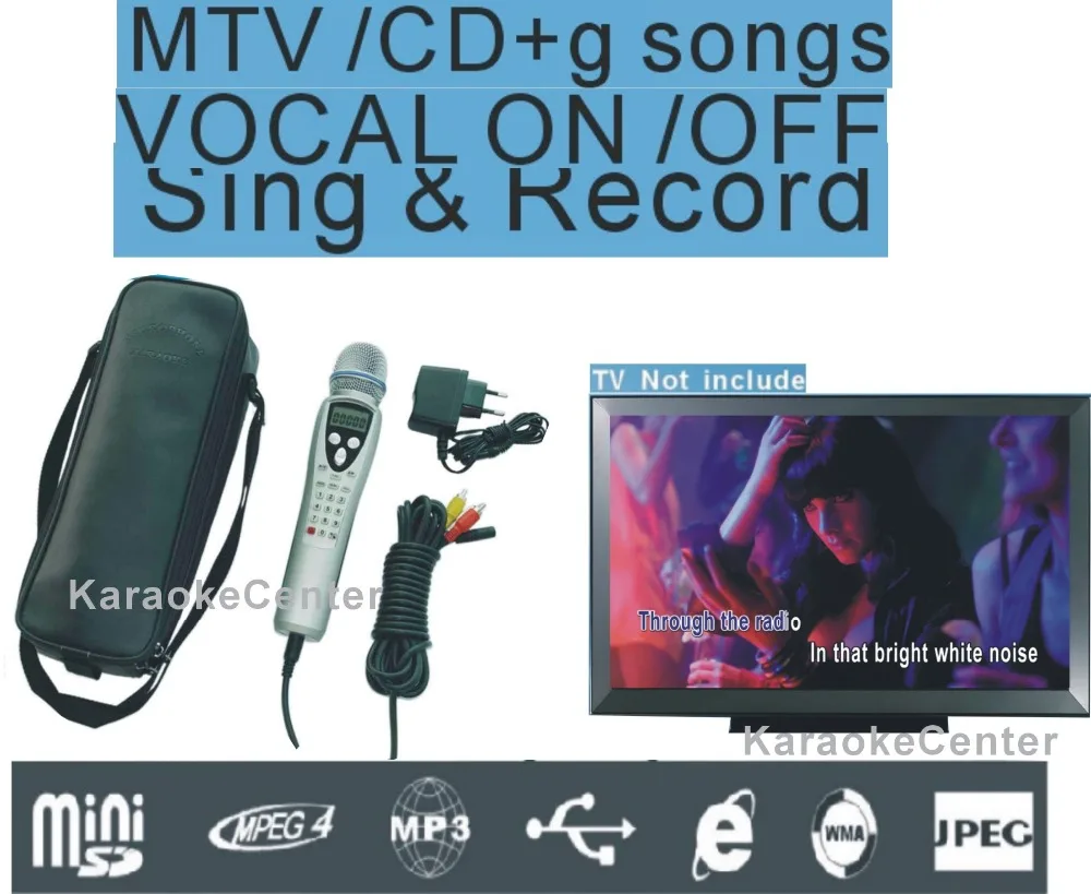 

Thai English MTV Karaoke Machine Magic Karaoke Microphone System, Portable Sing Machine. One step add more song.