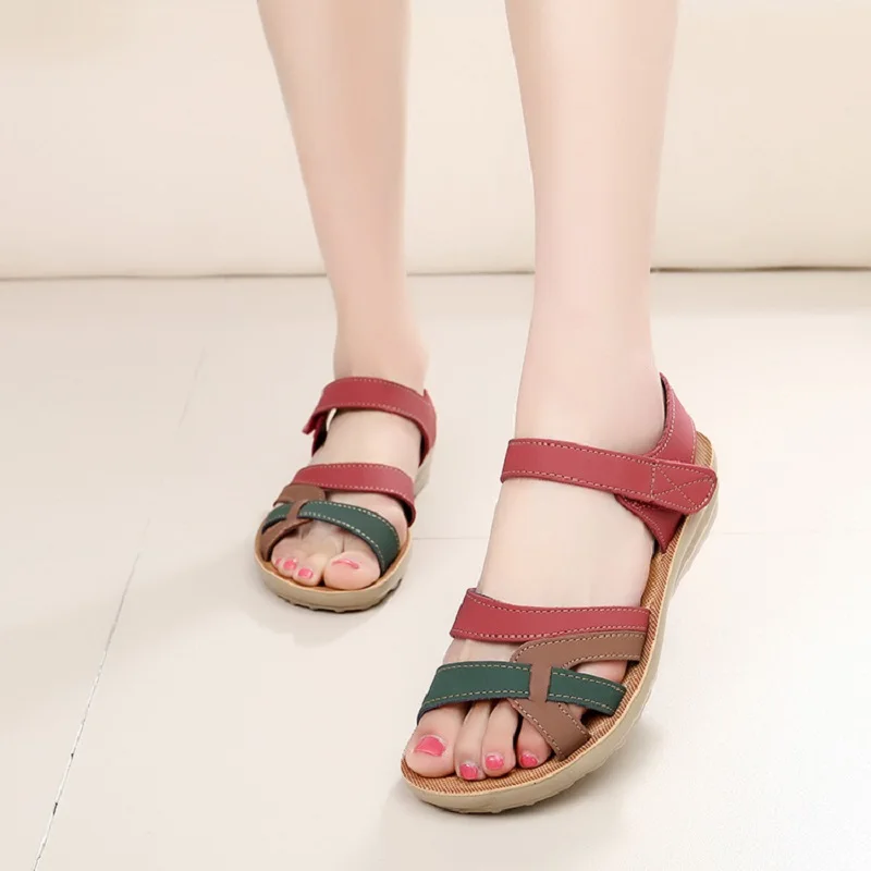 Mother sandals soft leather large size flat sandals summer casual comf ...