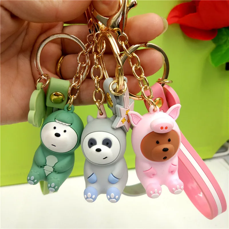 

New 2019 High Quality Cartoon Anime We Bare Bears Cute Three Animal Bears Doll Key Chains Women Car Bag Pendant Belt Trinkets