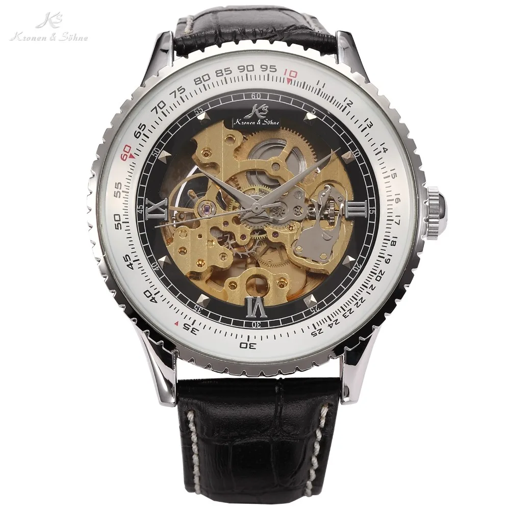 

Kronen Sohne Royal Carving Retro Vintage Automatic Mechanical Skeleton Mens Wrist Wrap Relogio Self Wind Leather Watch /
