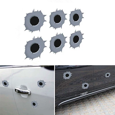 

6pcs/set Scratch Resistant Funny Personality Car Decal Creative Fake Realistic Bullet Shot Hole Stickers Car Styling Accessories