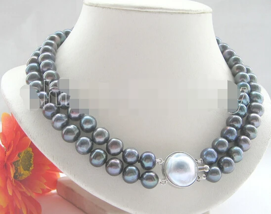 

Miss charm Jew1082 17-18" 2row 10-11mm black round freshwater pearl necklace NEW