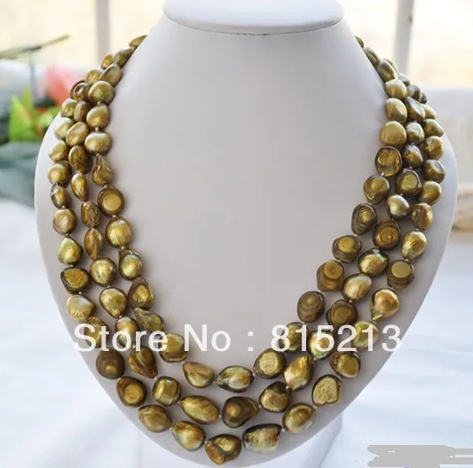 

FREE SHIPPING>@@> N333 3row 14mm bronze baroque freshwater pearl necklace