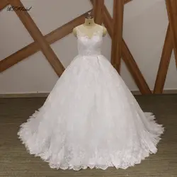 Vestido De Casamento/2019 кружевное свадебное платье принцессы с бусинами, без рукавов, с коротким шлейфом, на заказ, бальное платье, свадебные платья