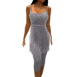 JAYCOSIN Для женщин комплект сексуальная одежда Bodycon комплект из двух предметов слинг бахрома сверкающими топ и Тонкий Длинные брюки Тонкий