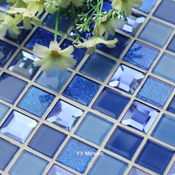 

Fresh Blue Golden 5 faced Crystal Diamond Mirror Shiny Glass Mosaic Tiles Kitchen backsplash bathroom shower floor wall sticker