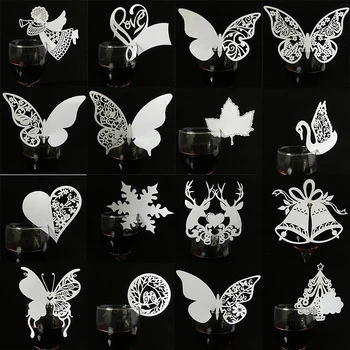 

50pcs/lot White Butterfly Heart Laser Cut Table Mark Wine Glass Name Place Cards Wedding Birthday Baby Shower Christmas Supplies