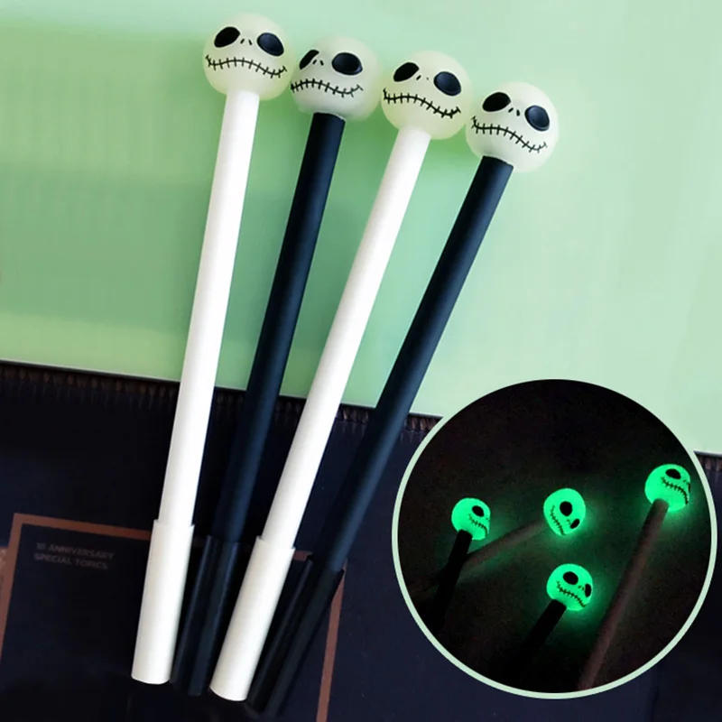 

Korean Stationery 2 pcs/lot Novelty Creative Luminous Skull Gel Pens Kawaii Cute Neutral Pens For Writing Kids Gift Student