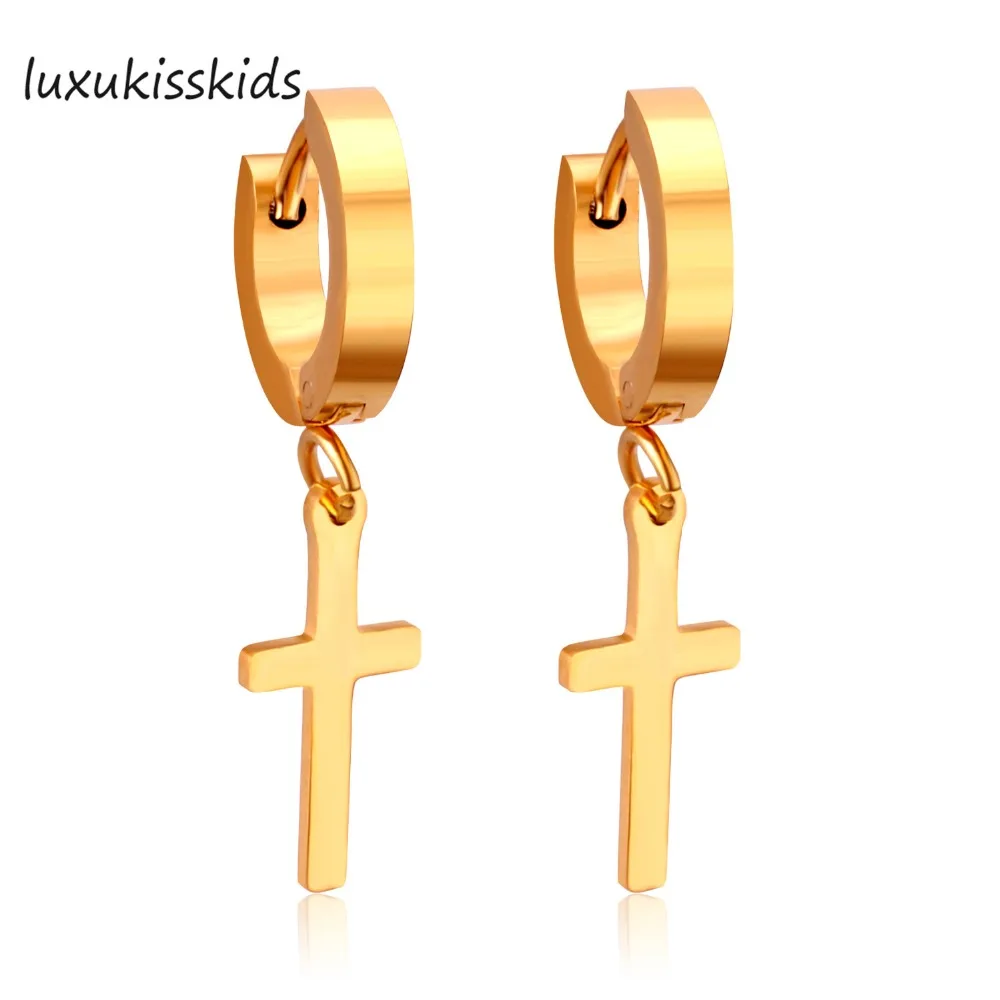 

LUXUKISSKIDS Brand New Women Hoop Earrings Cross Shape Fashion Stainless Steel Earring For Women Best Jewelry Gift