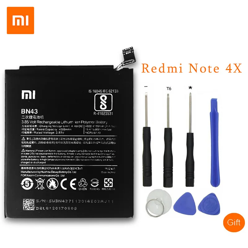XiaoMi BN43 запасная часть телефона Батарея для XiaoMi Redmi Note 4X4 X Ёмкость 4000/4100 мА/ч, мобильный телефон Батарея