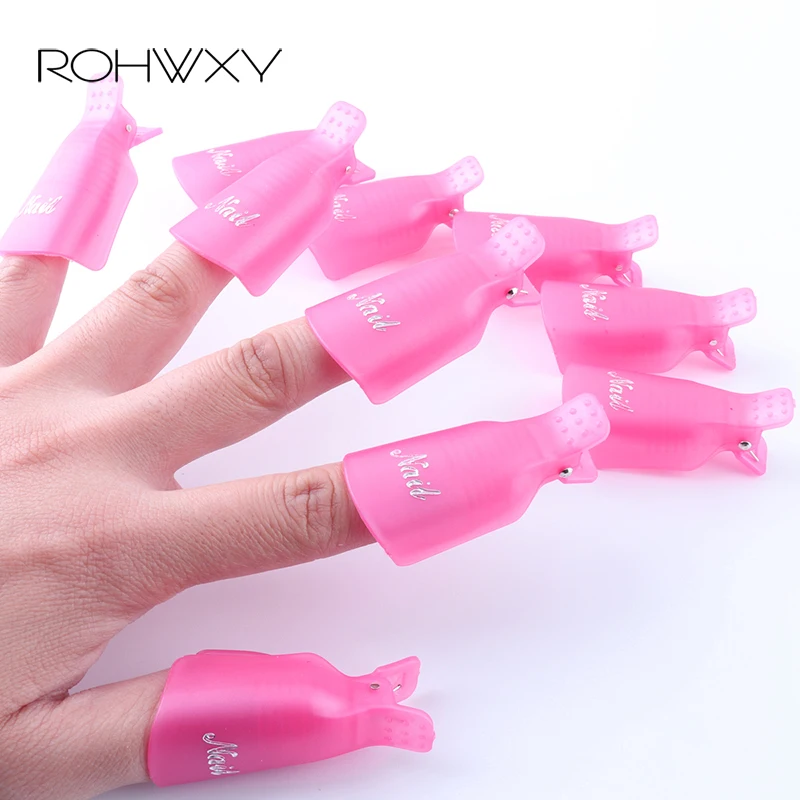 

ROHWXY 10PCS Nail Art Soak Off Cap Clip Pink Plastic Nail UV Gel Polish Remover Wrap Tool for Manicure Nail Art Accessories
