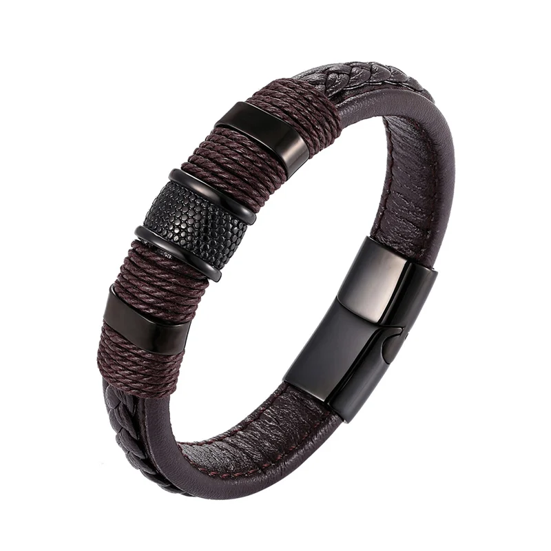 JANEYACY брендовый модный мужской браслет-амулет, черный кожаный браслет из нержавеющей стали, браслеты с магнитными застежками, Мужские Винтажные Ювелирные изделия - Окраска металла: TZ-1102