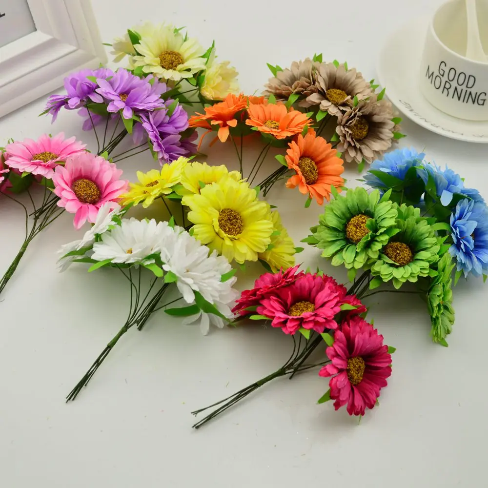 Artificial Flowers 6Pcs artificial plants artificial flowers artificial flower artificial flower bouquet Handmade Gerbera Fashion Home Garden Bride DIY Gift Wreath Material Wedding Banquet Decoration Christmas