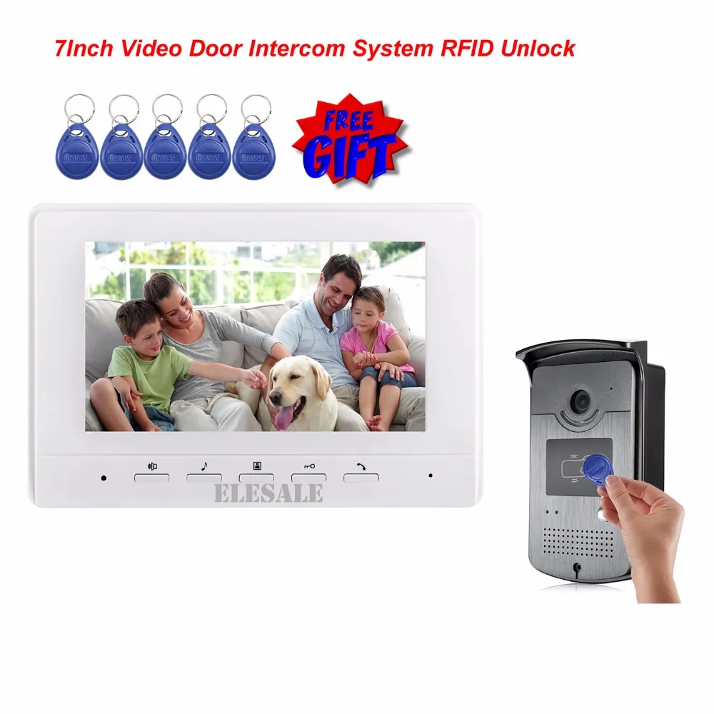 

FREE SHIPPING 7" Video Intercom Door Phone System With 1 White Monitor 1 RFID Card Reader HD Doorbell Camera 4-Wire In Stock