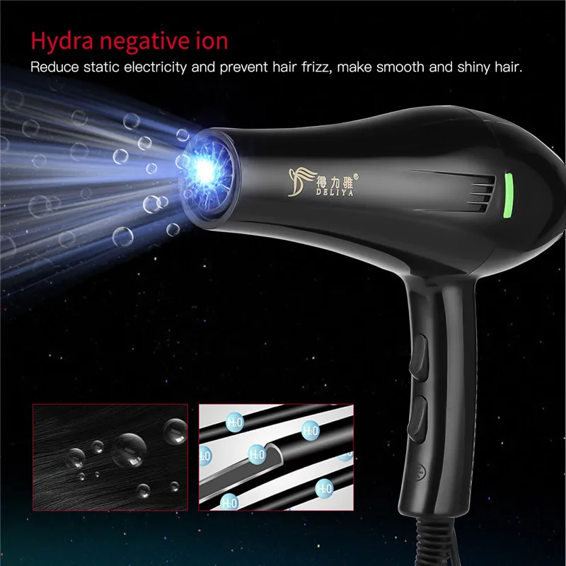 

Professional Hair Dryer Blue Light Anion Not Hurting Hair Quick Drying Machine Fast Styling Blow Dryer Hot Cold Air Speed Adjust