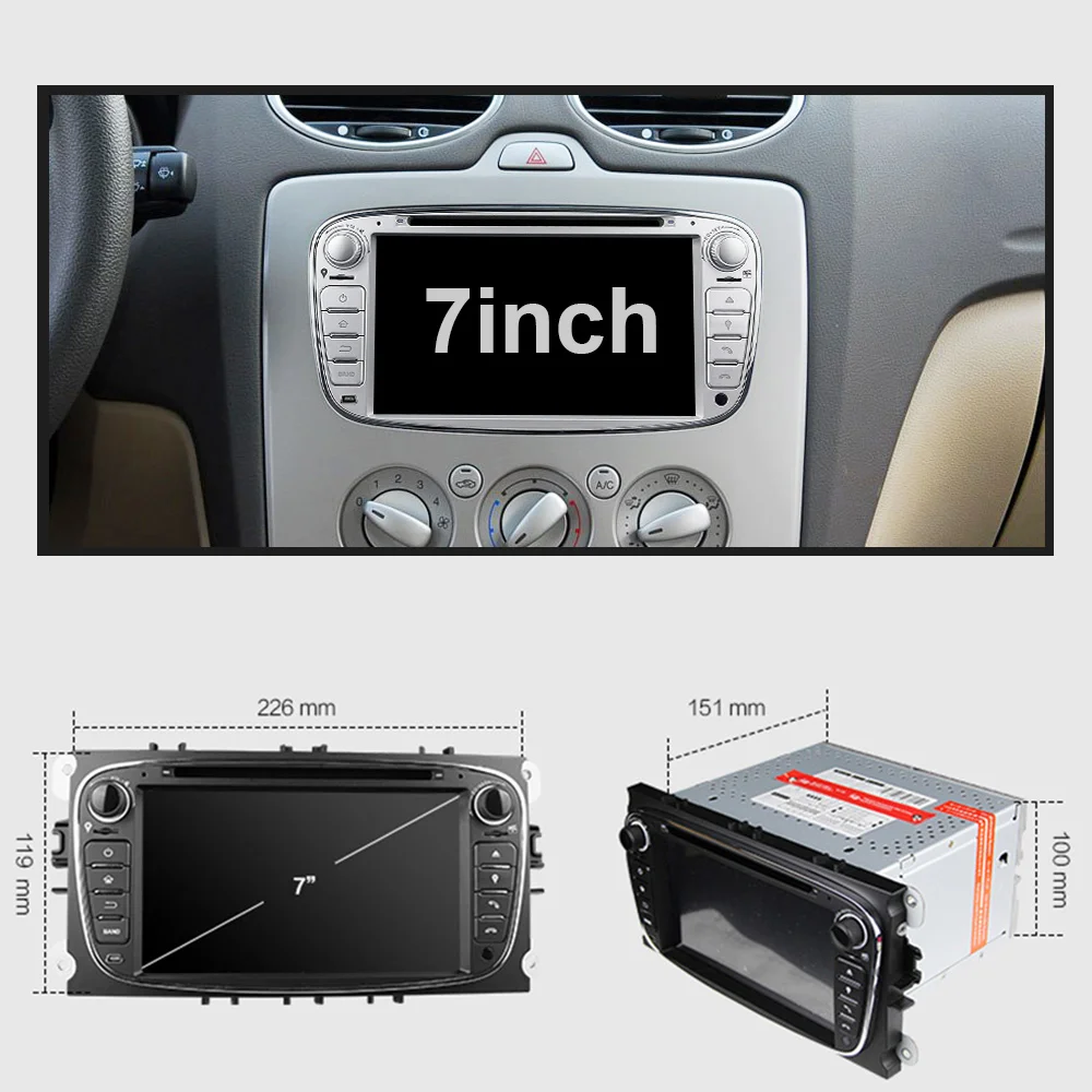 Excellent Eunavi 2 Din Android 8.1 Sliver Quad Core Car DVD Radio Stereo Player For Ford Focus Mondeo S-Max Cmax Galaxy 3G WIFI AUX Audio 1