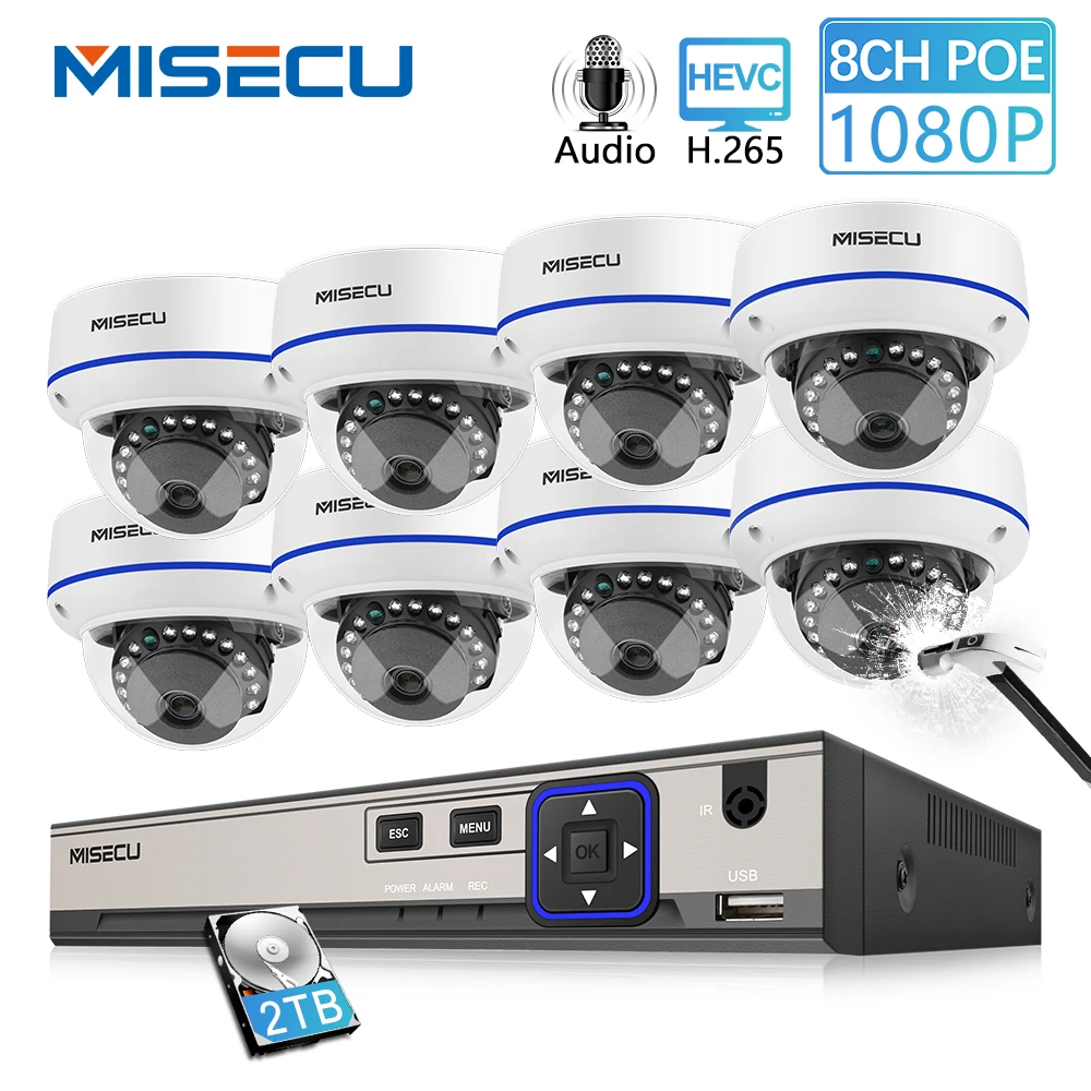 MISECU 8CH 1080P POE NVR Kit Security Camera CCTV System Indoor Audio