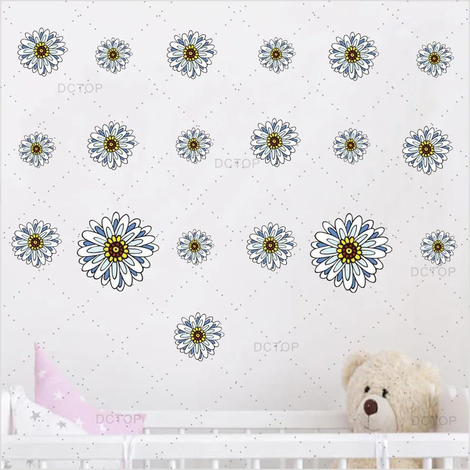 White Chrysanthemum Flower Wall Decals Children's Kids Girl DIY Art Vinyls Stickers Living Room Bedroom Home Decorative Mural (3)