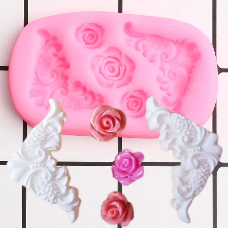 Scroll Corner Relief Border Silicone Molds Rose Flower Cupcake Topper Fondant Mold Cake Decorating Tools Candy Chocolate Mould | Дом и сад